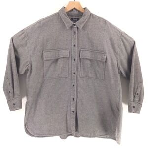 Madewell Mens Shirt Oversized L Grey Cotton Twill Button Down Dual Pocket